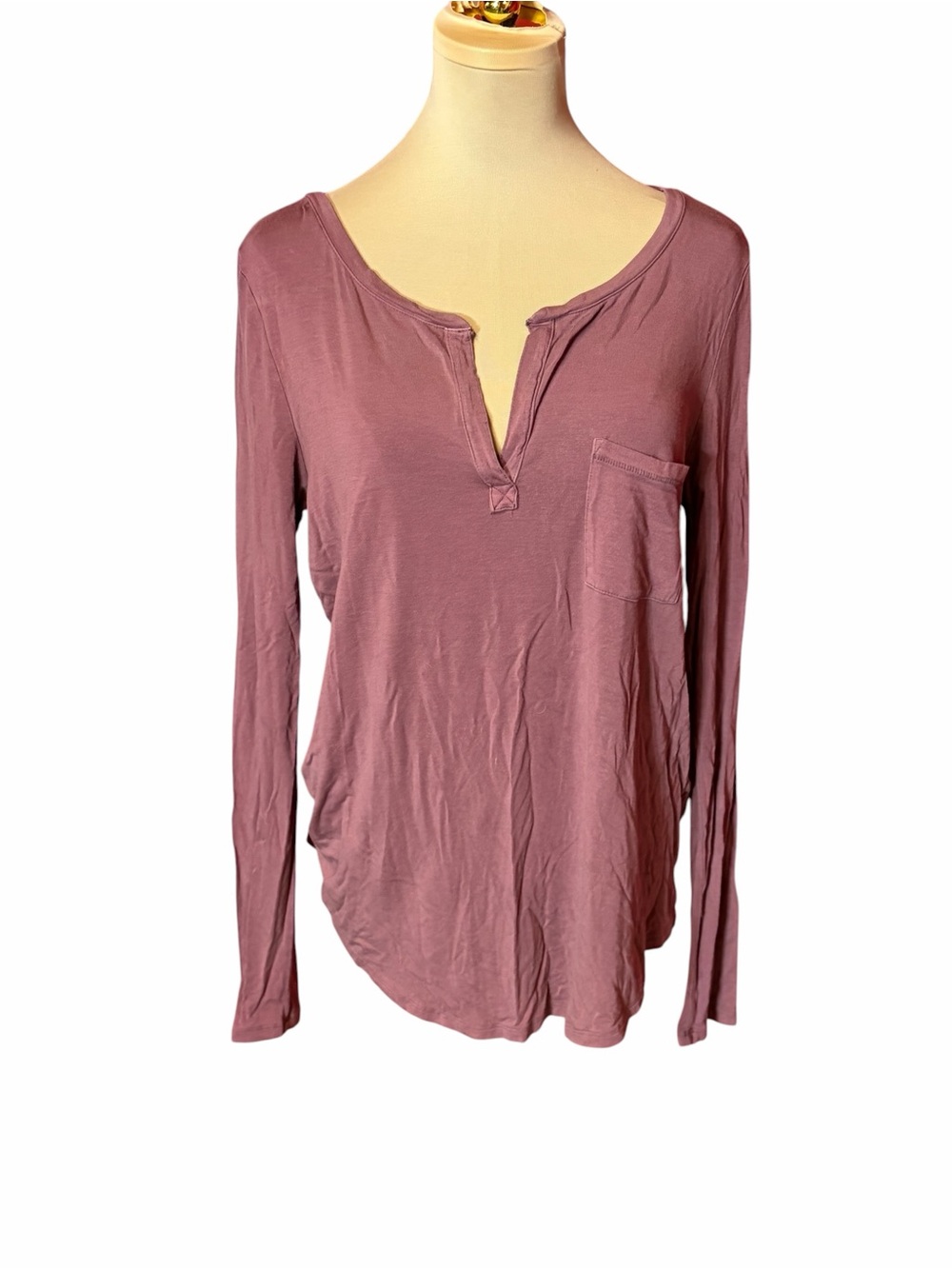American Eagle Mauve Long Sleeve Henley Top Women's Medium Soft Casual Basic